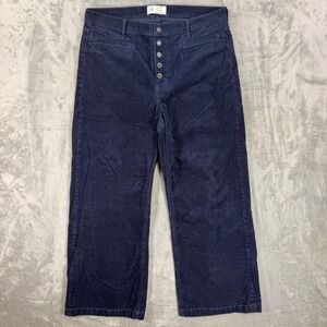 Gap High Stride Corduroy Wide Leg Jeans Womens Sz 33 / 16s Dark Blue Button Fly